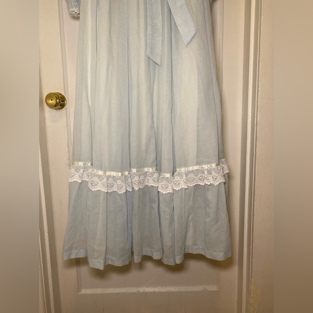 EUC True Vintage 1970s Pastel Pale Blue Gunne Sax Dress Lace Trim Pearl Buttons - Picture 11 of 13